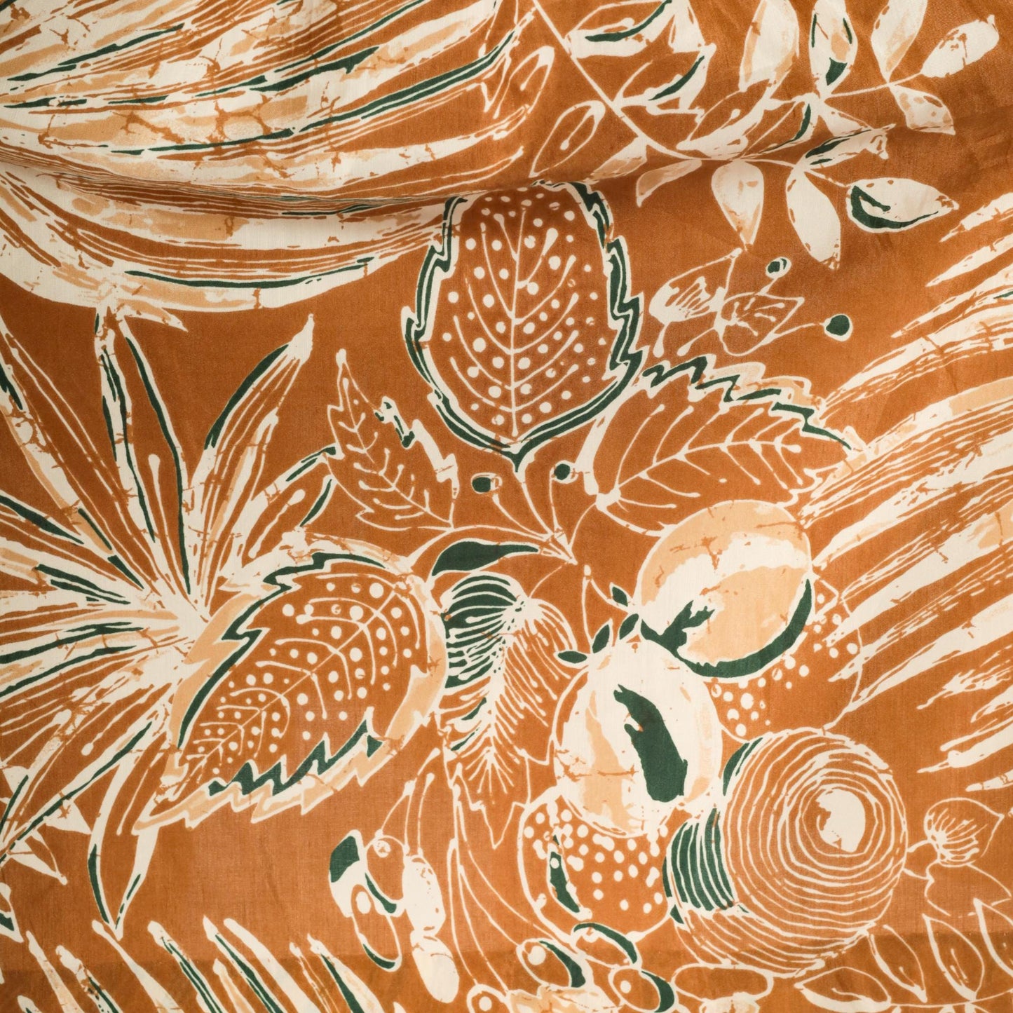 80s Courtwell Tropical Midi Skirt Rust Orange Botanical Print Large