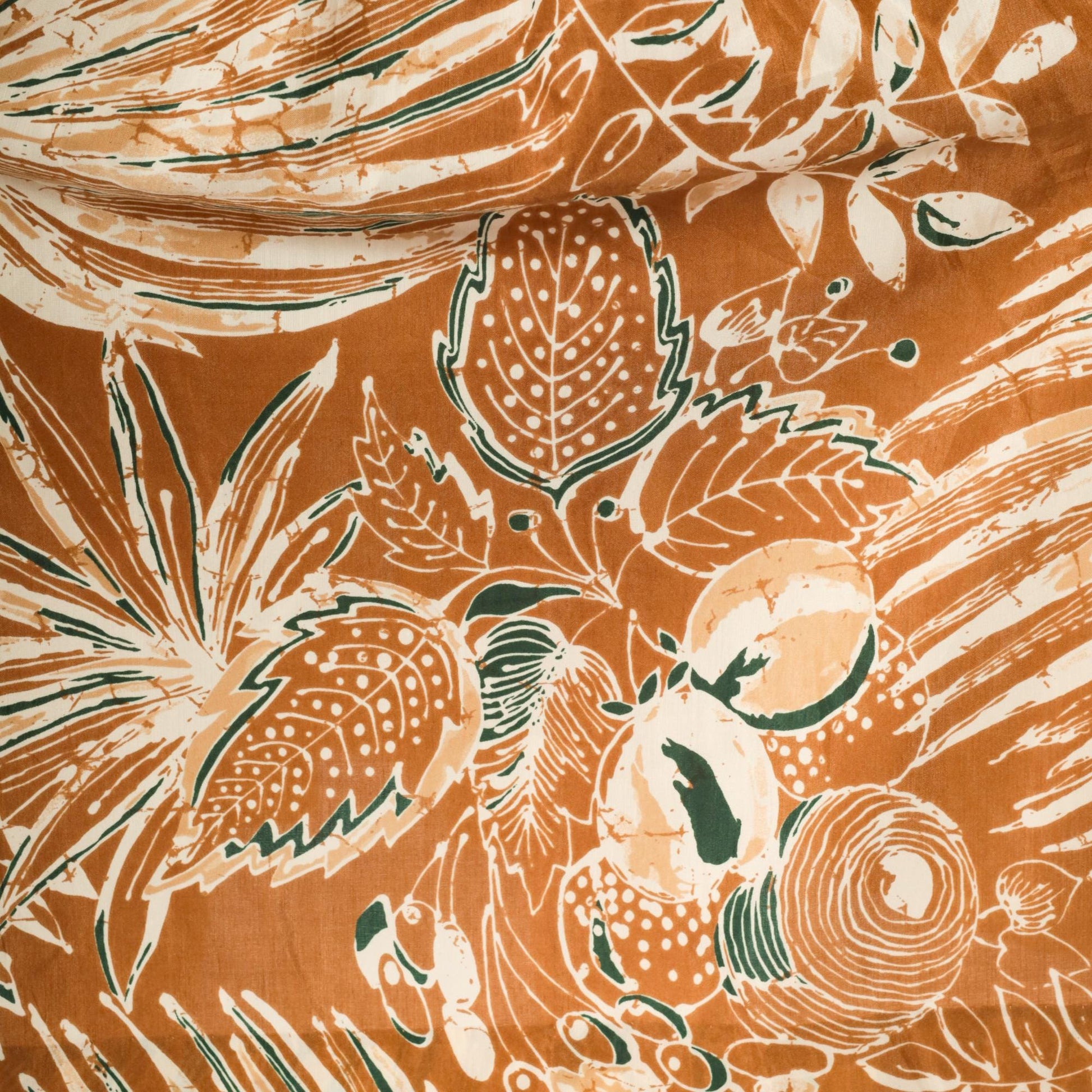 80s Courtwell Tropical Midi Skirt Rust Orange Botanical Print Large