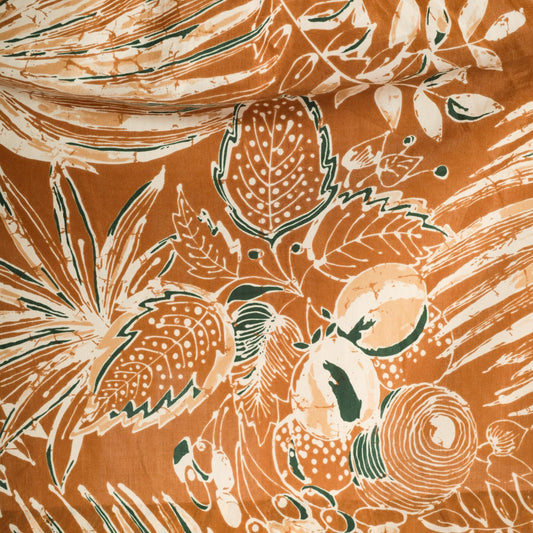 80s Courtwell Tropical Midi Skirt Rust Orange Botanical Print Large
