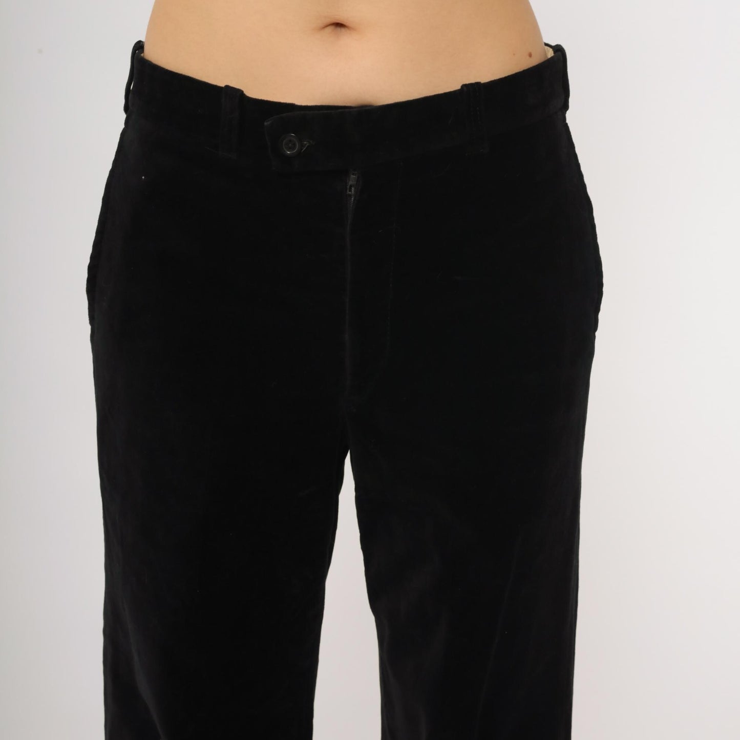80s Black Velvet Wide Leg High Waisted Trousers Straight Leg Medium