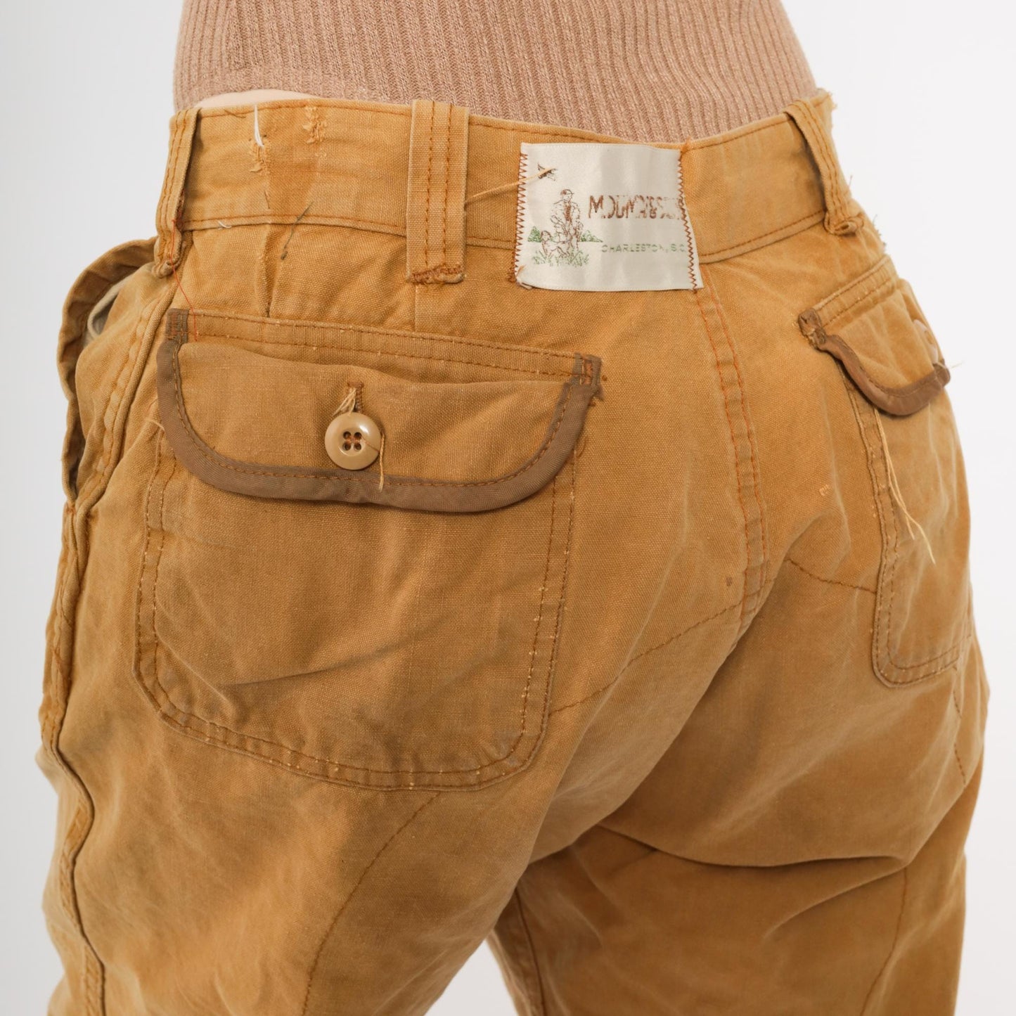 70s Mustard Yellow Cargo Pants High Waisted Wide Leg Canvas Utility Medium