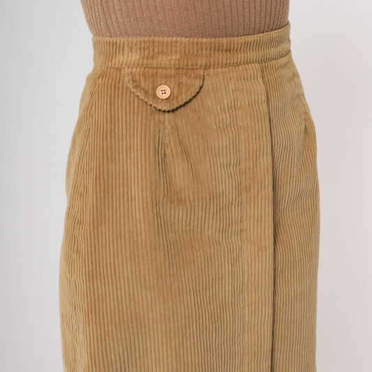 80s Nordstrom Tan Corduroy Midi Skirt Button Detail Small S