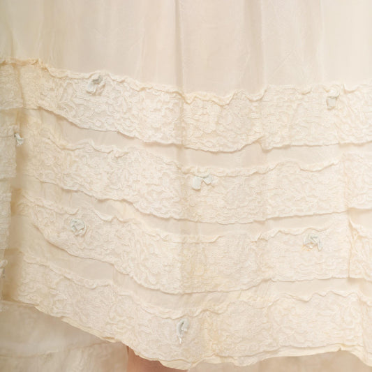1950s Cream Lace Tiered Maxi Skirt High Waist Victorian Ruffled Small