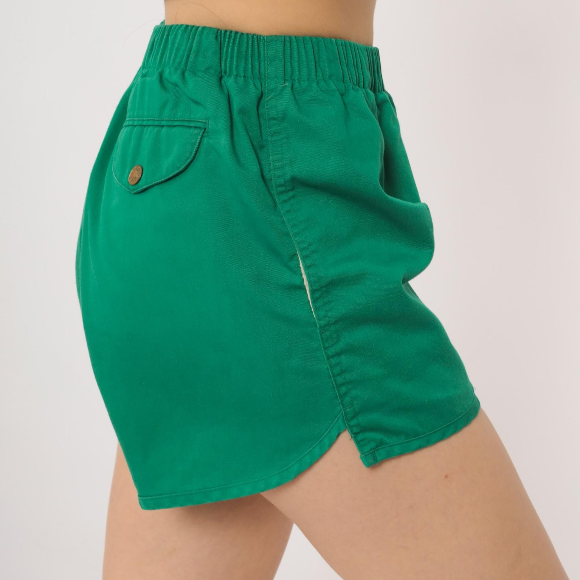 80s Lands End Green Athletic Shorts High Waist Running Gym Small S