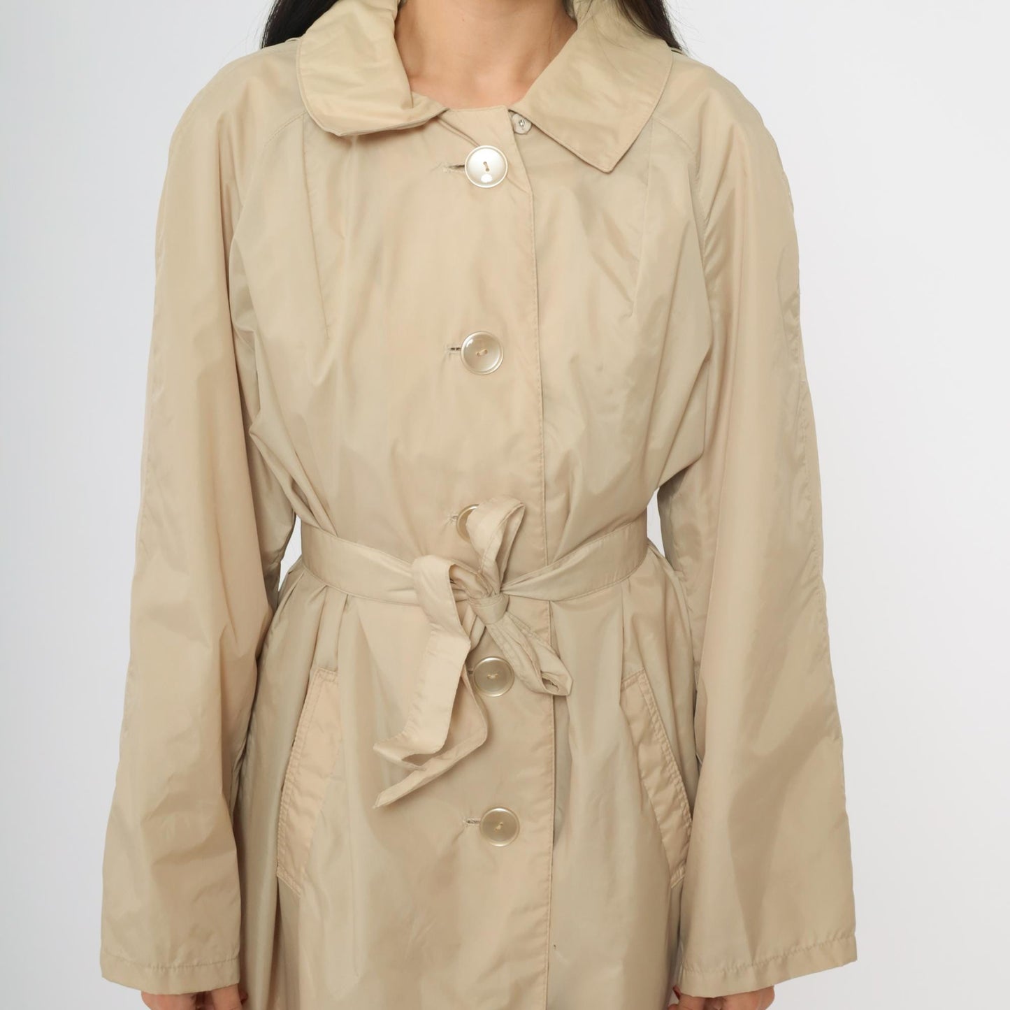 80s Lacoste Alligator Tan Nylon Trench Coat Midi Length Medium