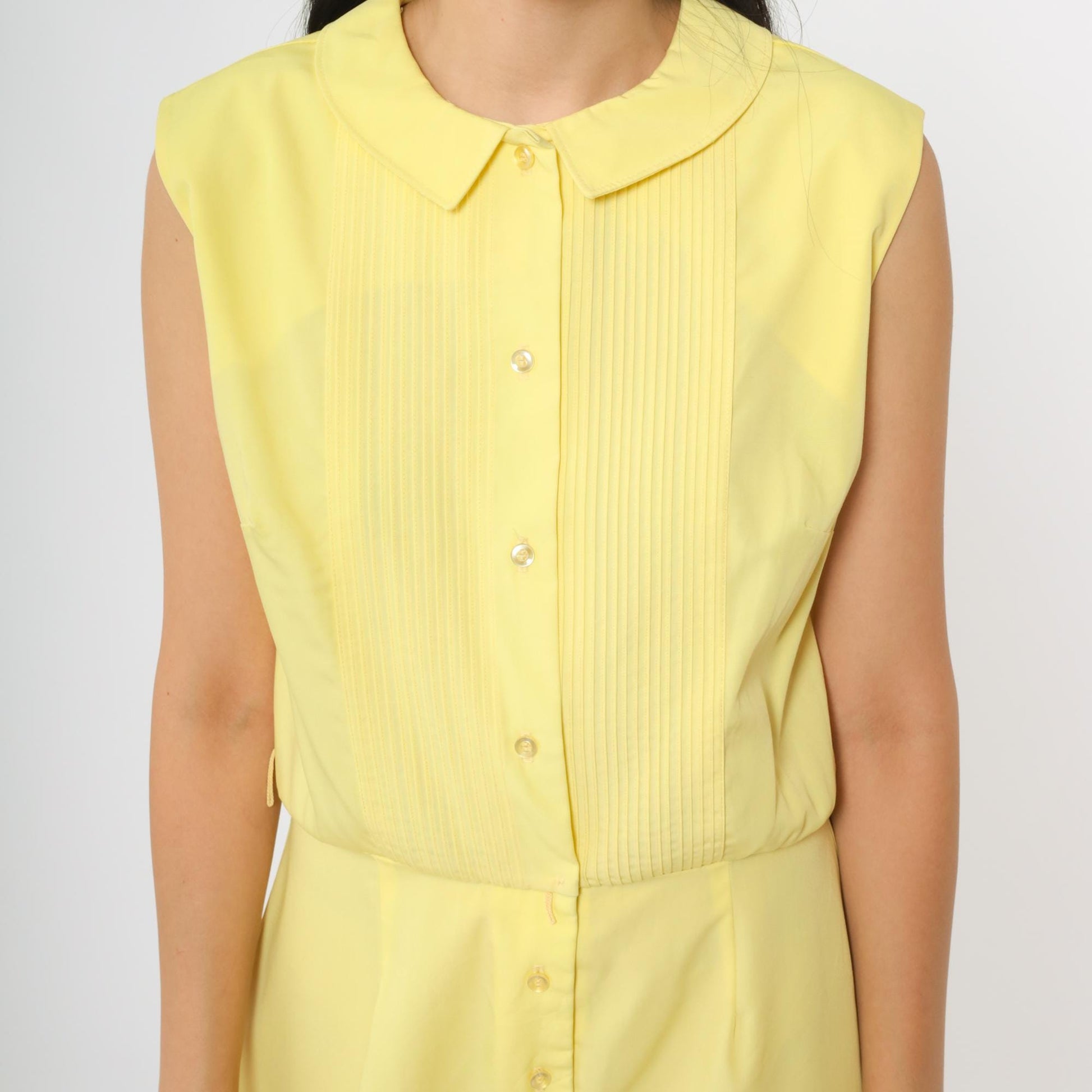 60s Yellow Lady Bird Shift Dress Peter Pan Collar A-Line Knee Length Medium