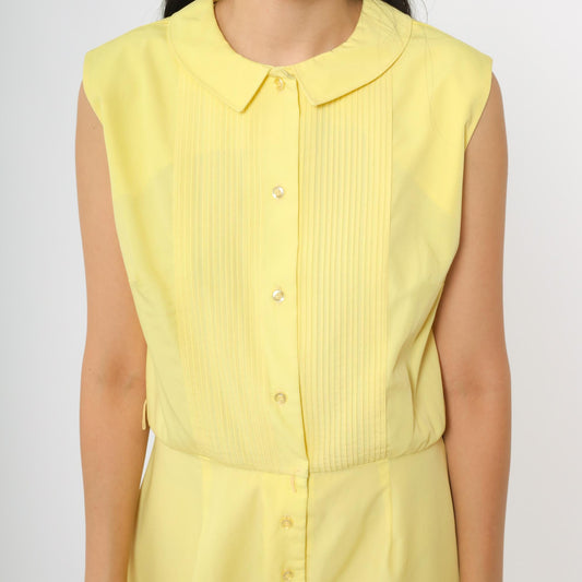 60s Yellow Lady Bird Shift Dress Peter Pan Collar A-Line Knee Length Medium