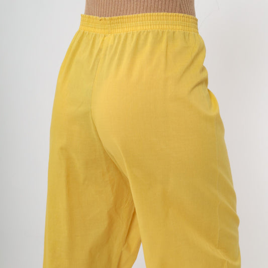 80s Yellow Pajama Pants Elastic Waist Button Fly Loungewear Large L