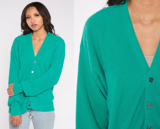 80s Par Four Green Cardigan Sweater Button Up Medium