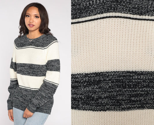 80s Expressions Striped Chunky Knit Sweater Navy White Small