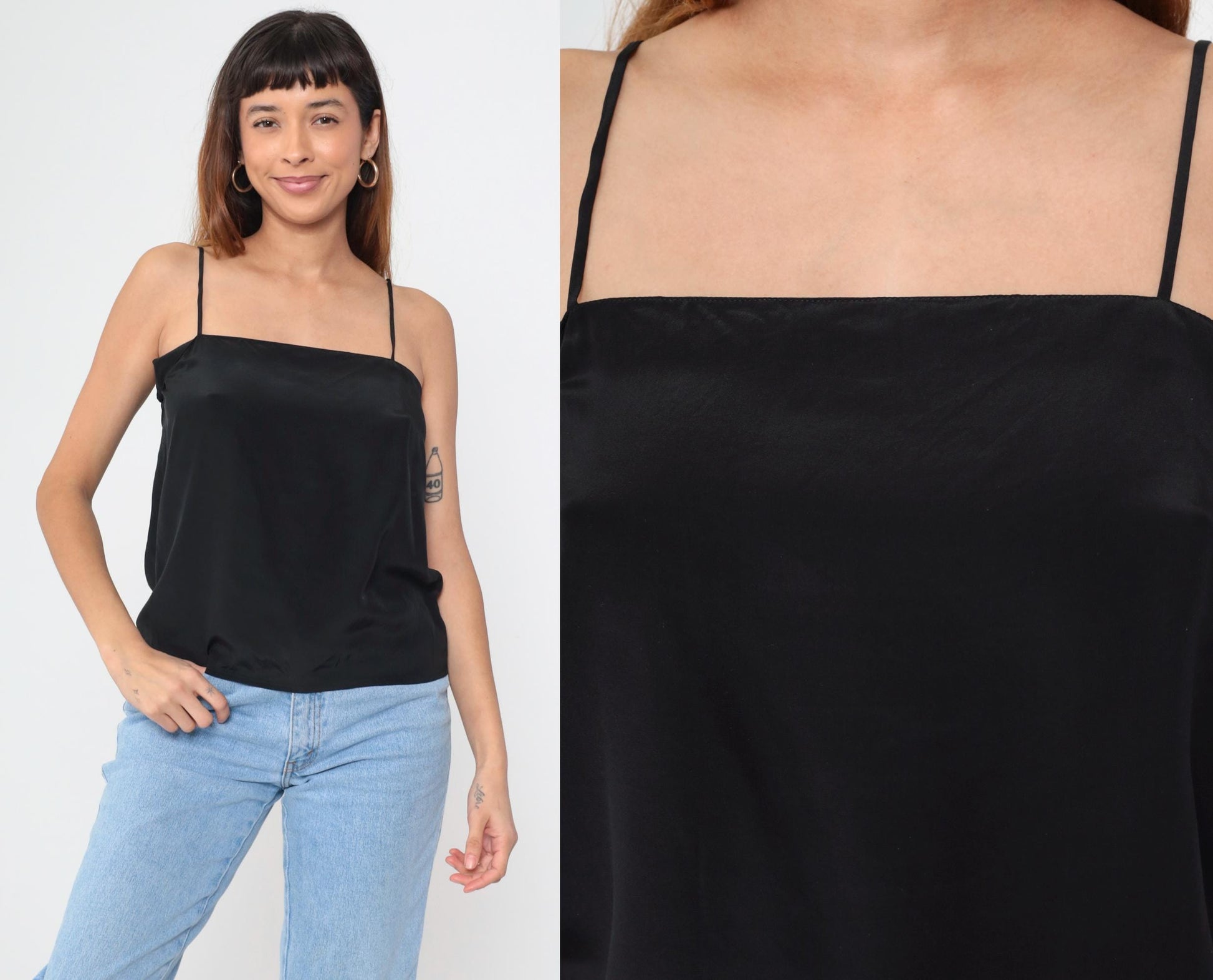 Nina Ricci Black Silk Camisole 90s Spaghetti Strap Tank Medium