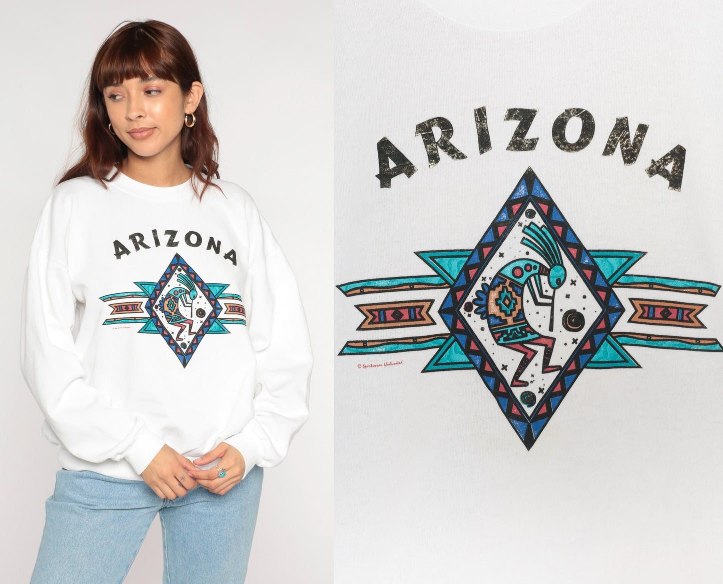 90s Arizona Kokopelli Santee Sweatshirt White Graphic Crew Neck Large L