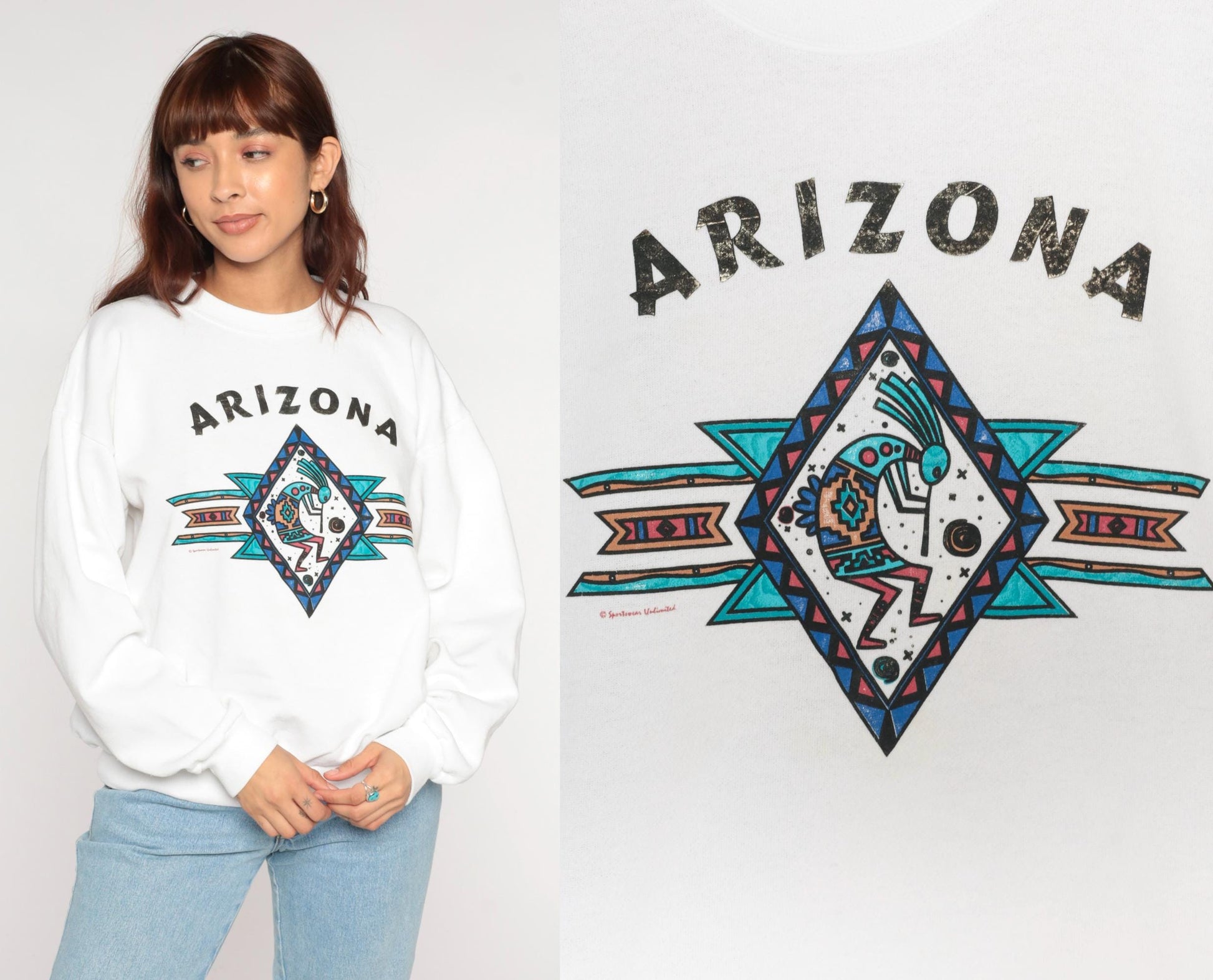 90s Arizona Kokopelli Santee Sweatshirt White Graphic Crew Neck Large L