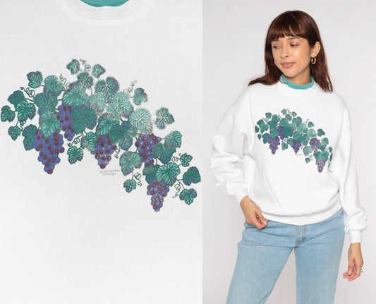 90s Morningsun Grape Vine Sweatshirt White Purple Green Crewneck Large L