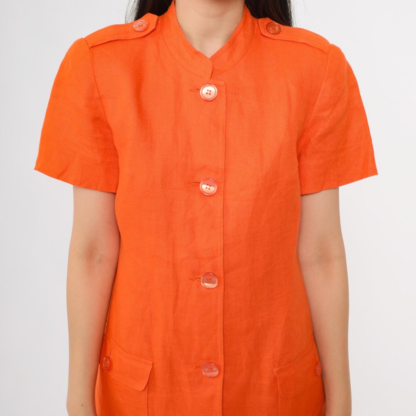 80s Rickie Freeman for Teri Jon Orange Linen Mini Shift Dress Large 10