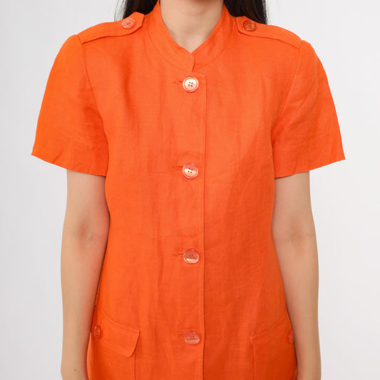 80s Rickie Freeman for Teri Jon Orange Linen Mini Shift Dress Large 10