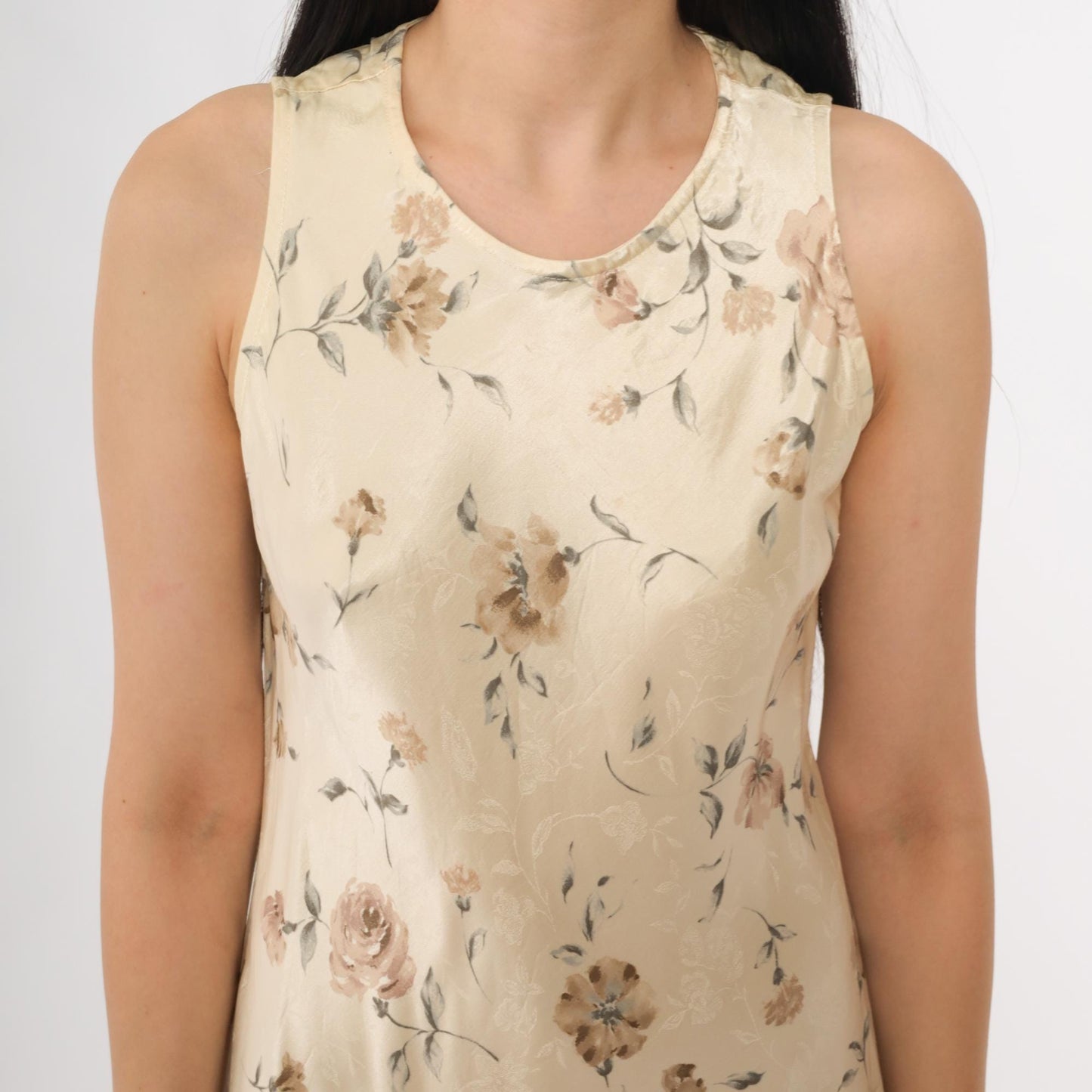 90s Breakin Loose Floral Mini Dress Cream Rose Print Sleeveless A-Line Small