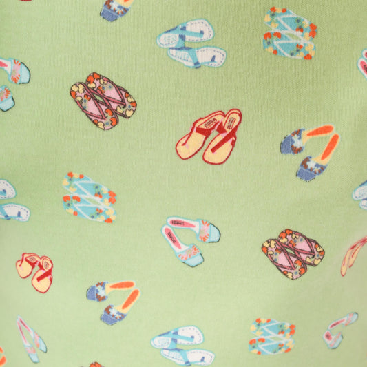 90s Sage Green Maxi Dress Flip Flop Novelty Print Cotton Scoop Neck Large L
