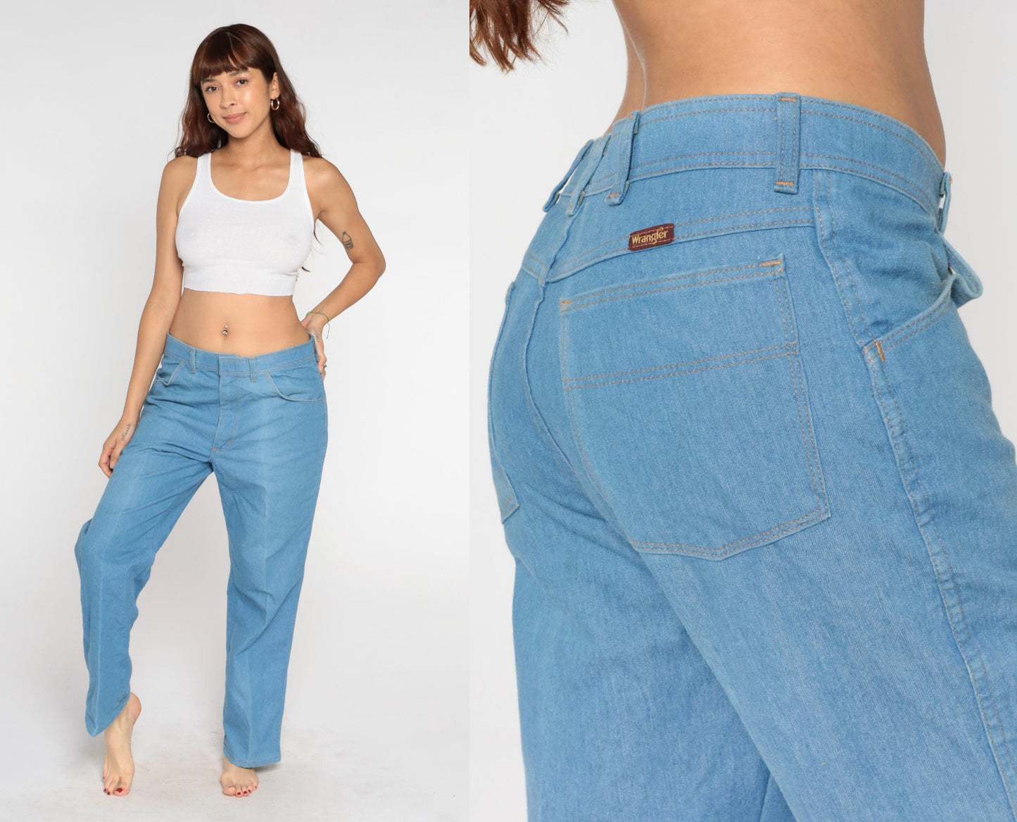 90s Wrangler Straight Leg Jeans Light Blue Denim High Waist 36x30