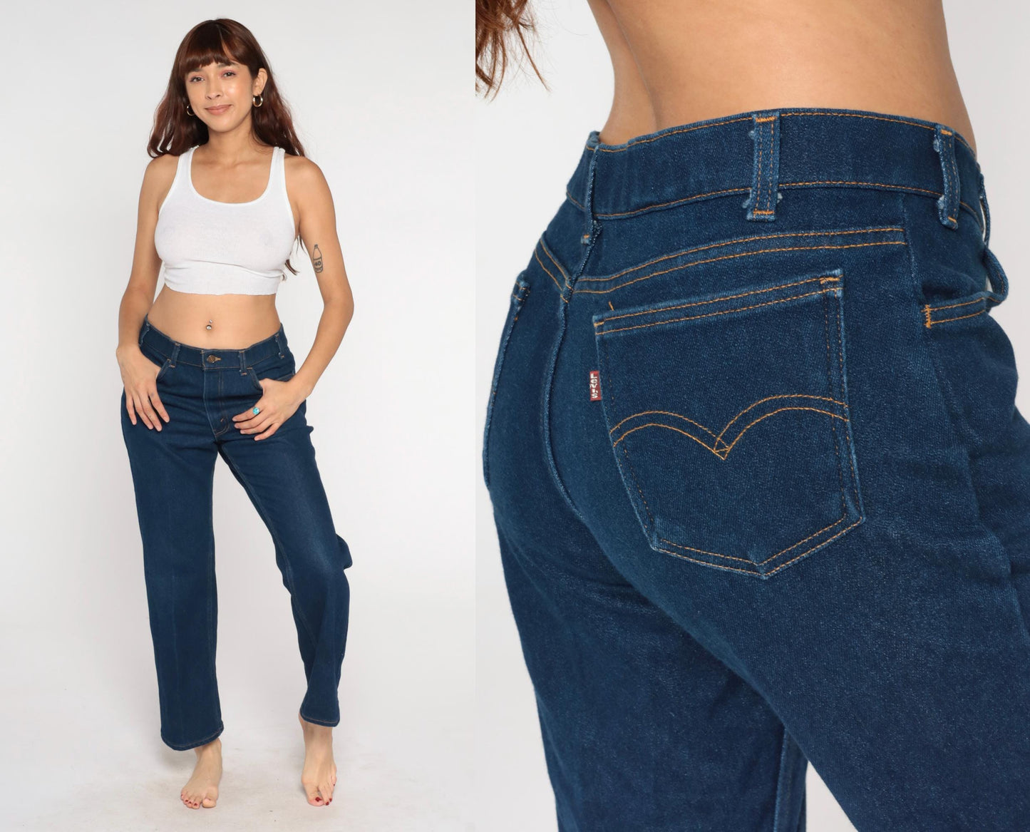 90s Levi's Cropped Flare Jeans Dark Wash High Rise Denim 34 x 29