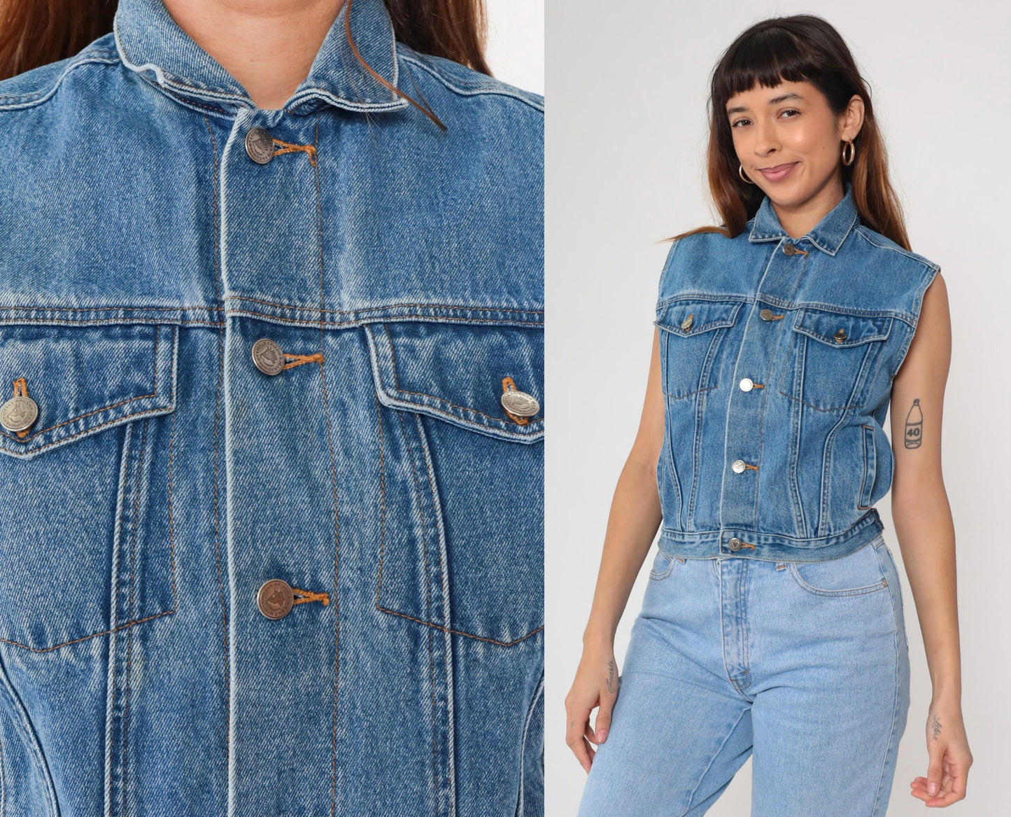 90s Arizona Blue Denim Vest Sleeveless Button-Up Tank Medium M