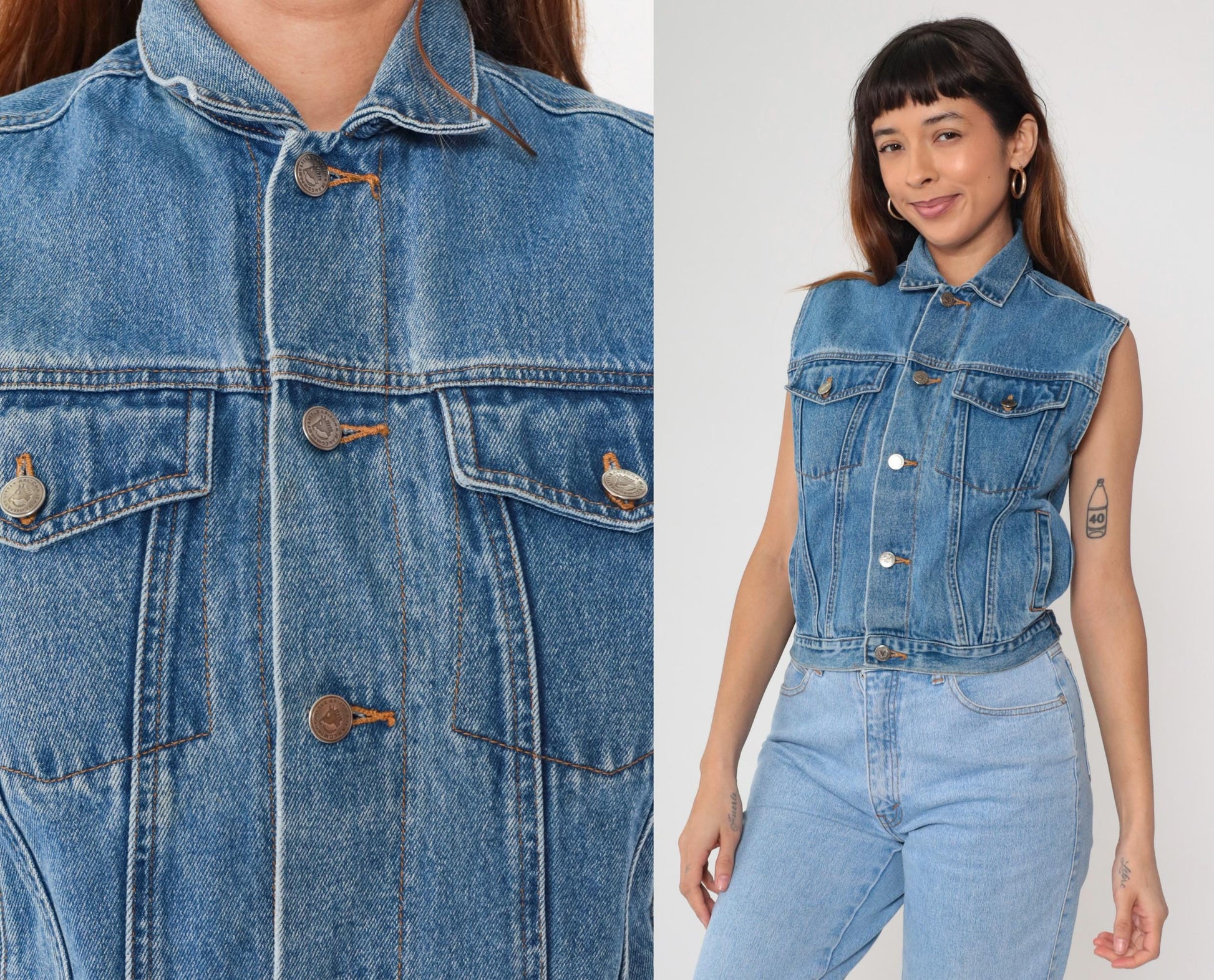 90s Arizona Blue Denim Vest Sleeveless Button-Up Tank Medium M