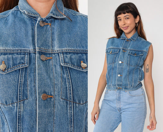 90s Arizona Blue Denim Vest Sleeveless Button-Up Tank Medium M