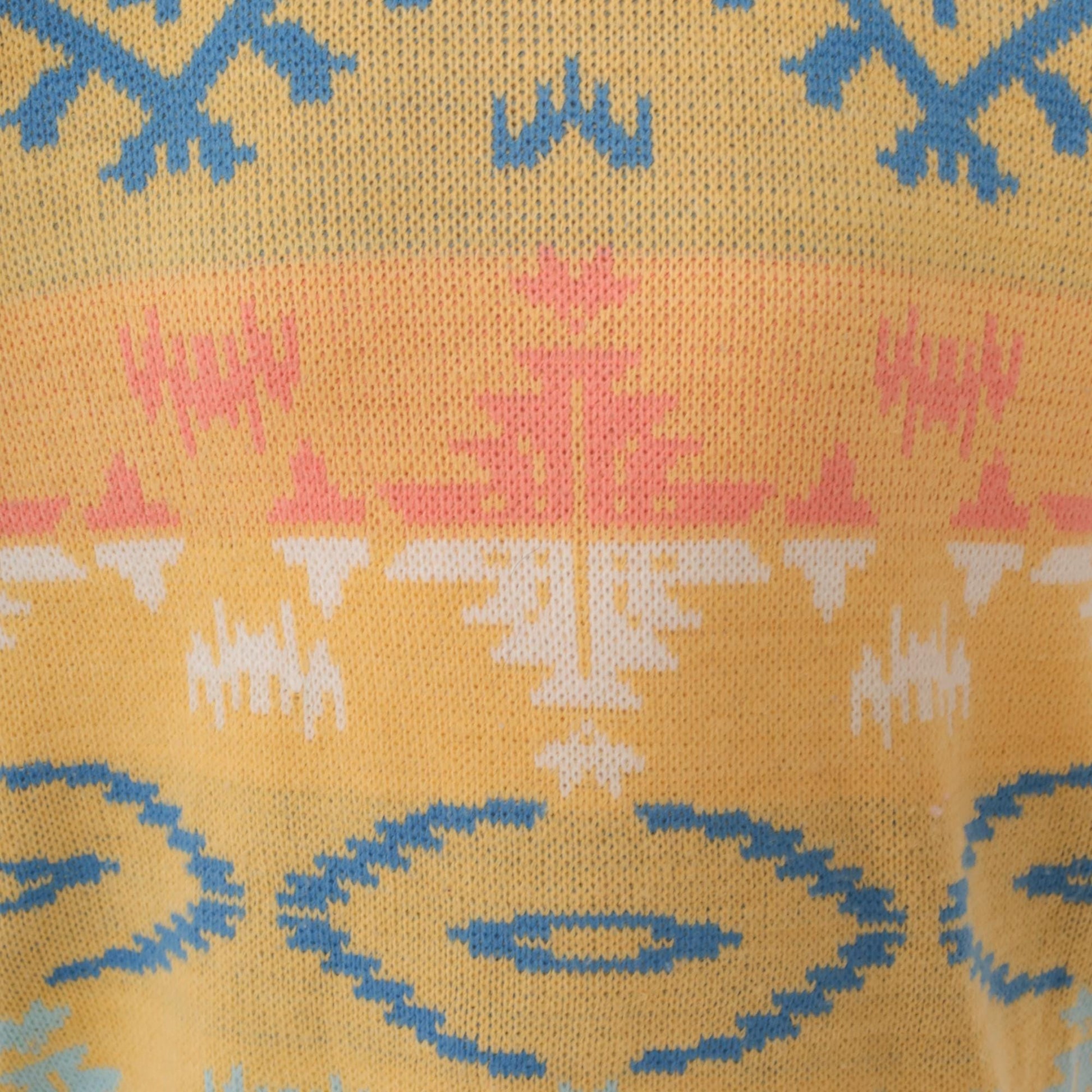 90s Joan Harper Geometric Tribal Sweater Yellow Blue Pink Large L