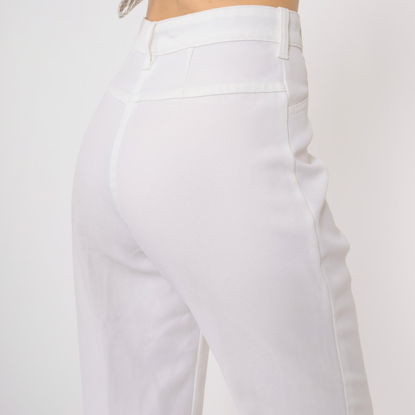 70s White High Waisted Wide Leg Flared Trousers Cotton Blend Medium M