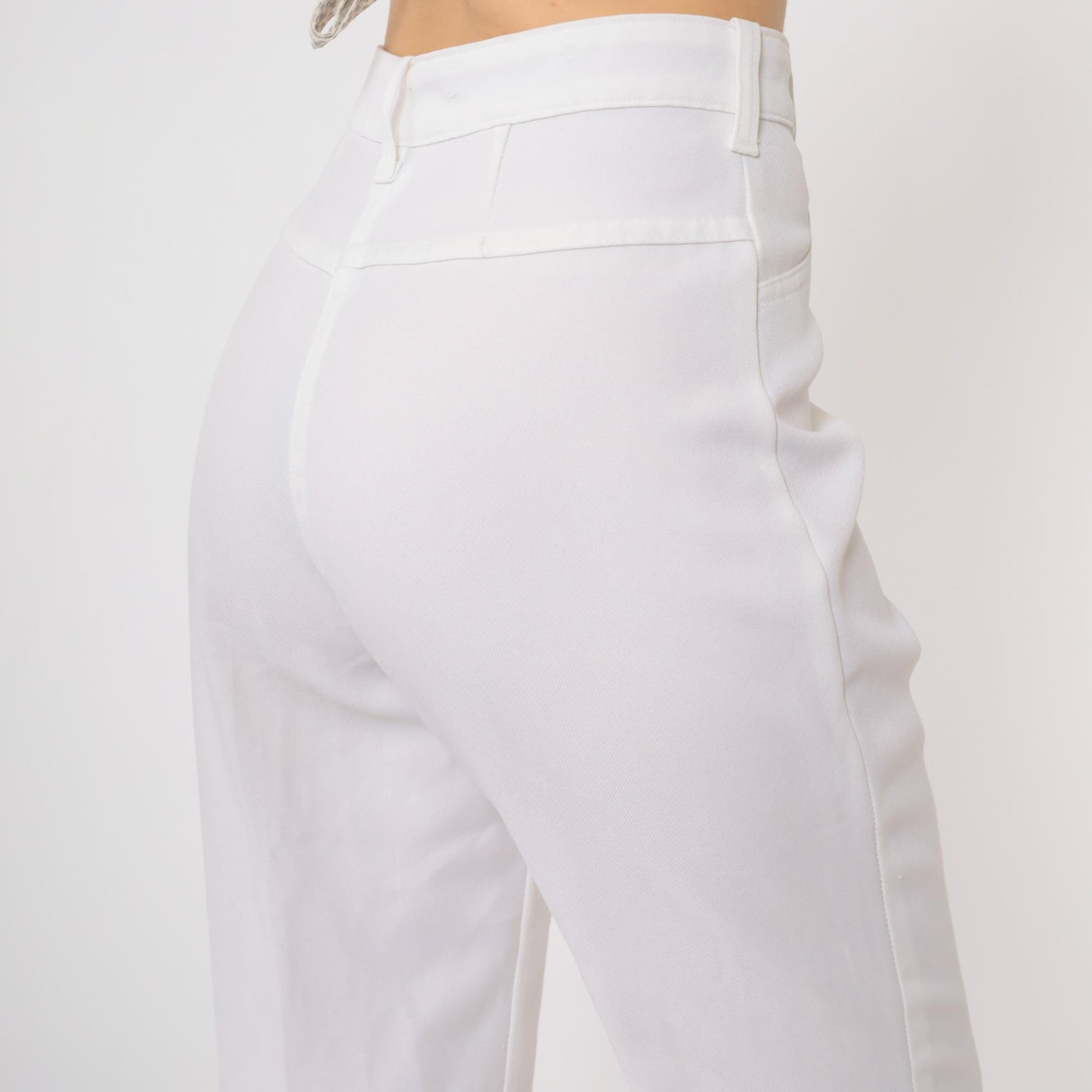 70s White High Waisted Wide Leg Flared Trousers Cotton Blend Medium M