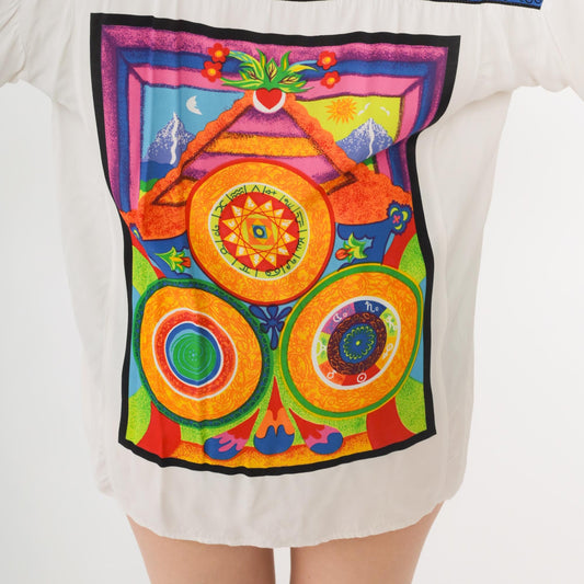 80s Platinum by Dorothy Schoelen Psychedelic Mandala Button Up Shirt White Large