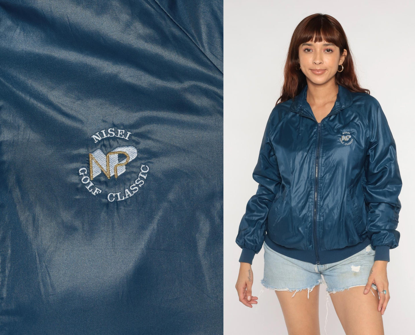 90s Nisei Golf Classic Navy Windbreaker Zip Hood Nylon Jacket Small