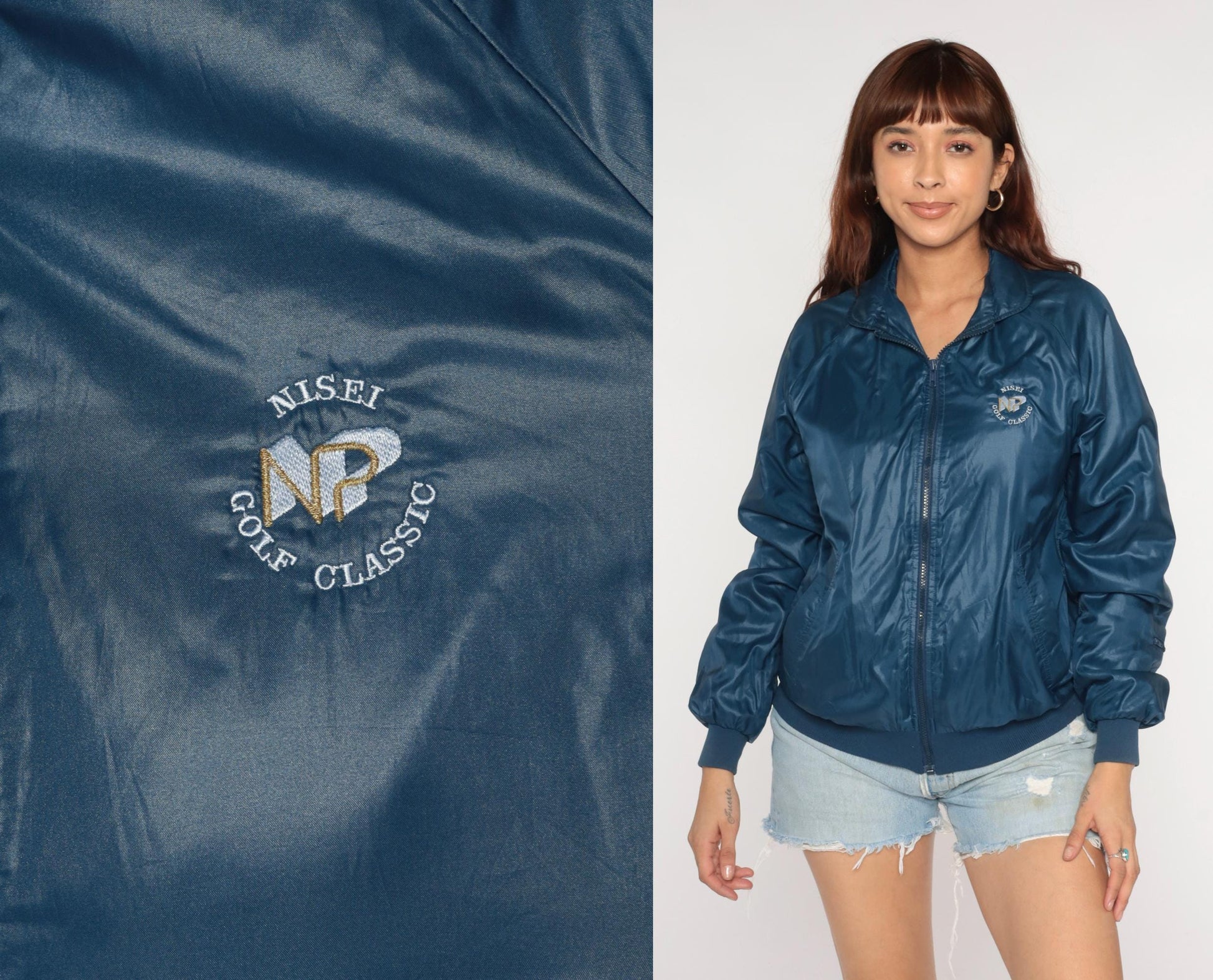 90s Nisei Golf Classic Navy Windbreaker Zip Hood Nylon Jacket Small