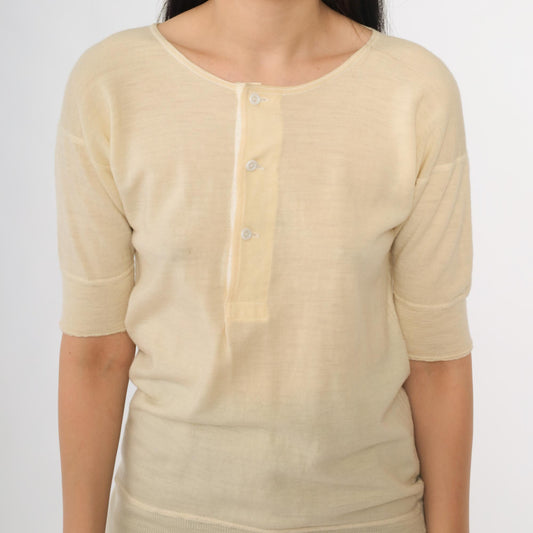 1940s Shepherd Cream Wool Cardigan Three Quarter Sleeve Button Front Small