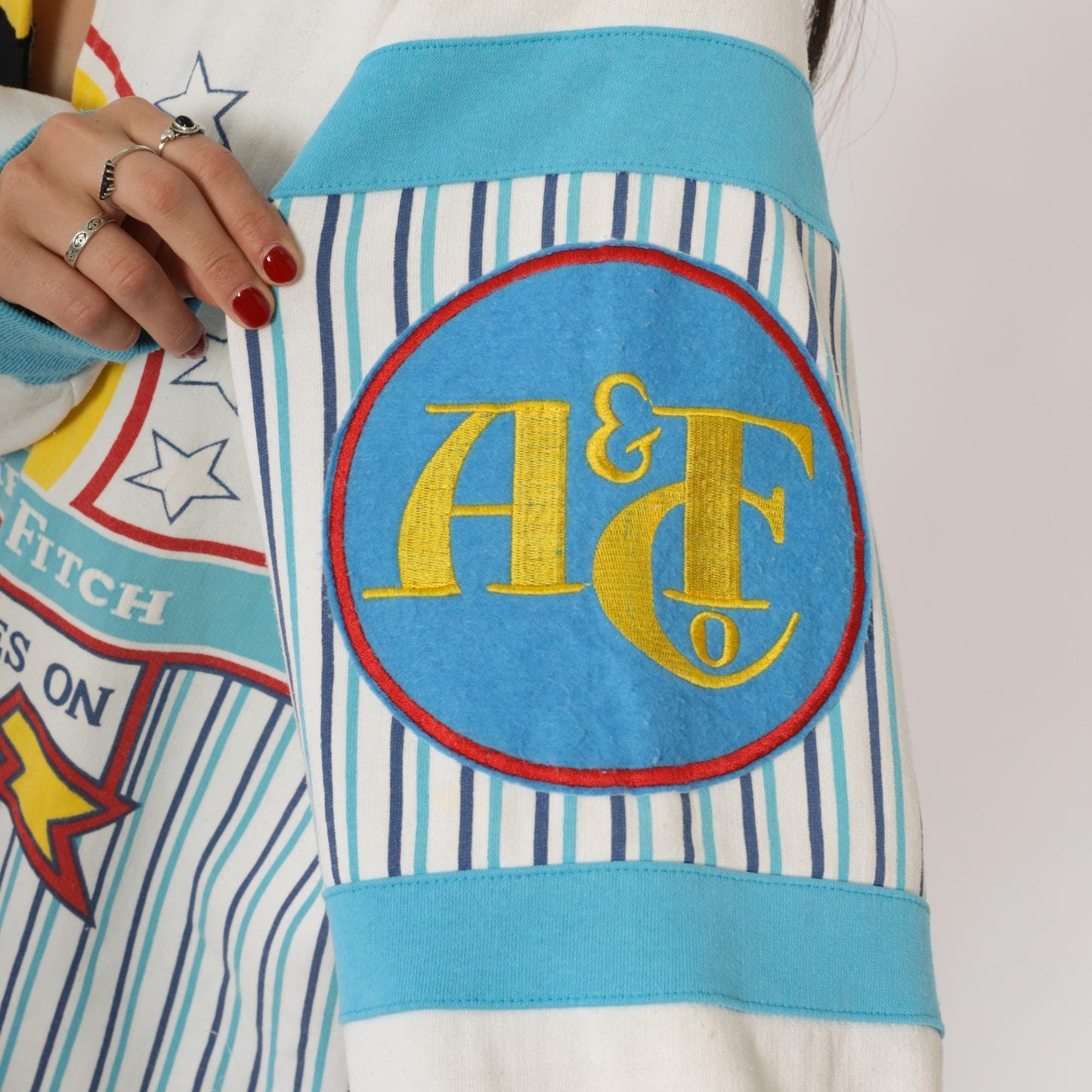 80s Abercrombie & Fitch Yacht Sailing Novelty Sweatshirt White Blue Striped Large