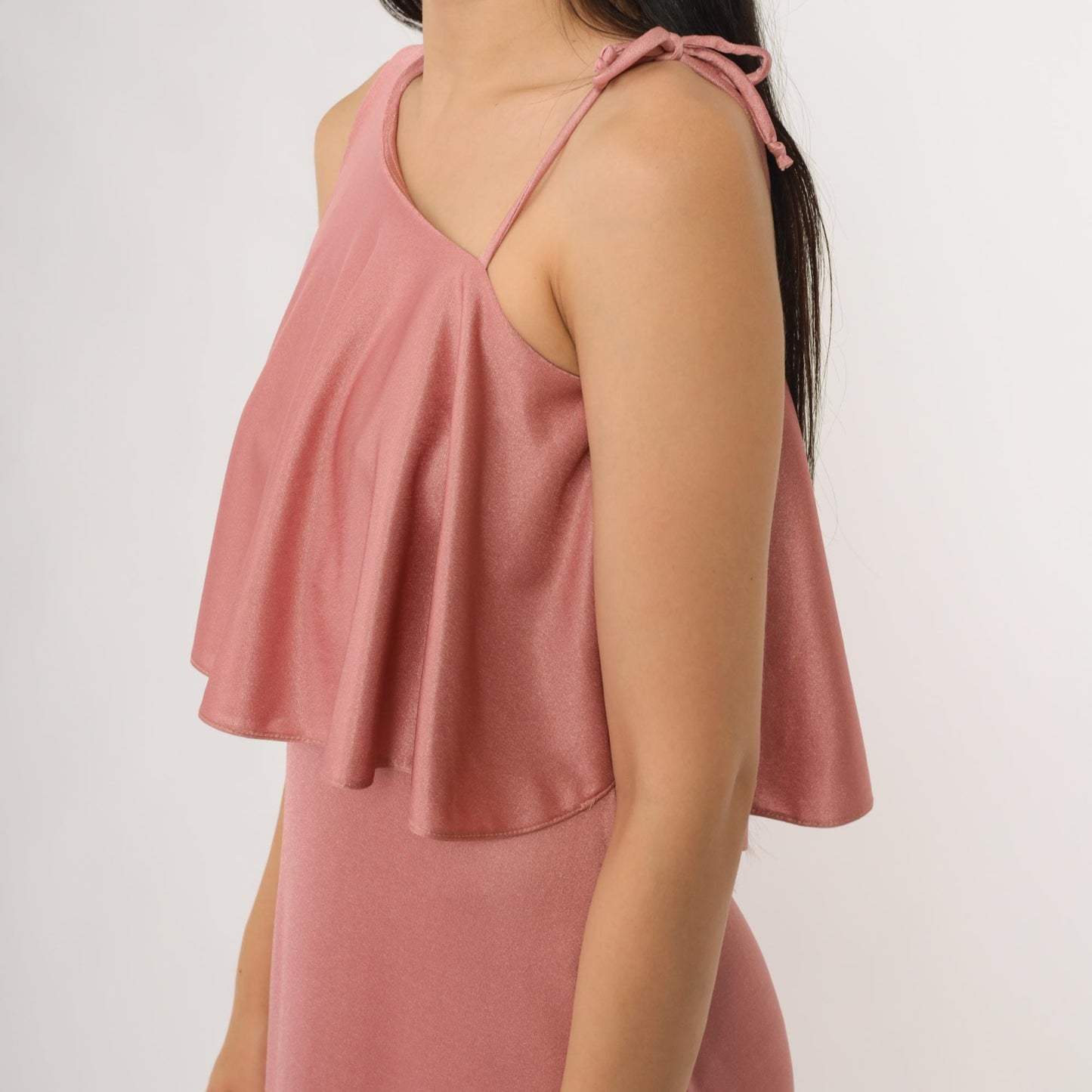 70s Zum Zum Dusty Rose Maxi Dress Ruffle Tie Shoulder Sleeveless Extra Small