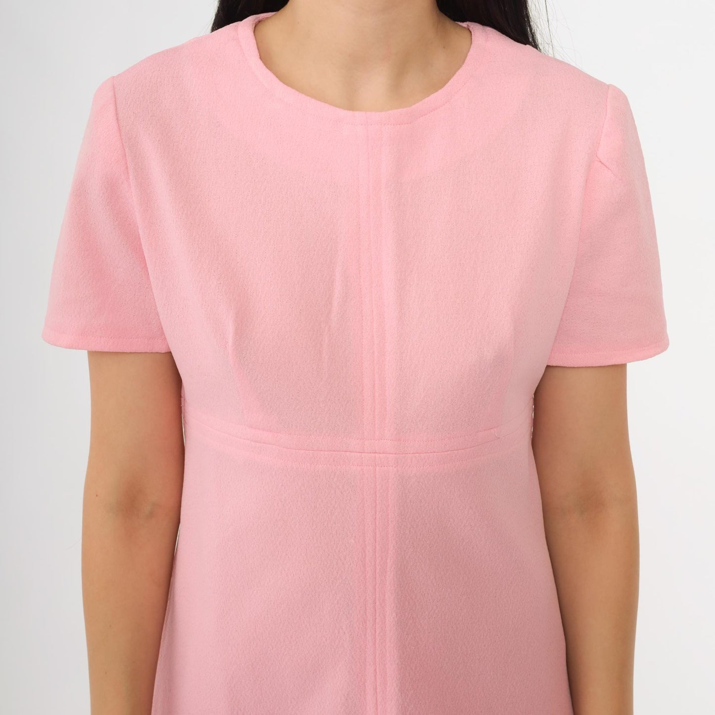 60s Pink Mini Shift Dress Mod Crew Neck A-Line Medium M