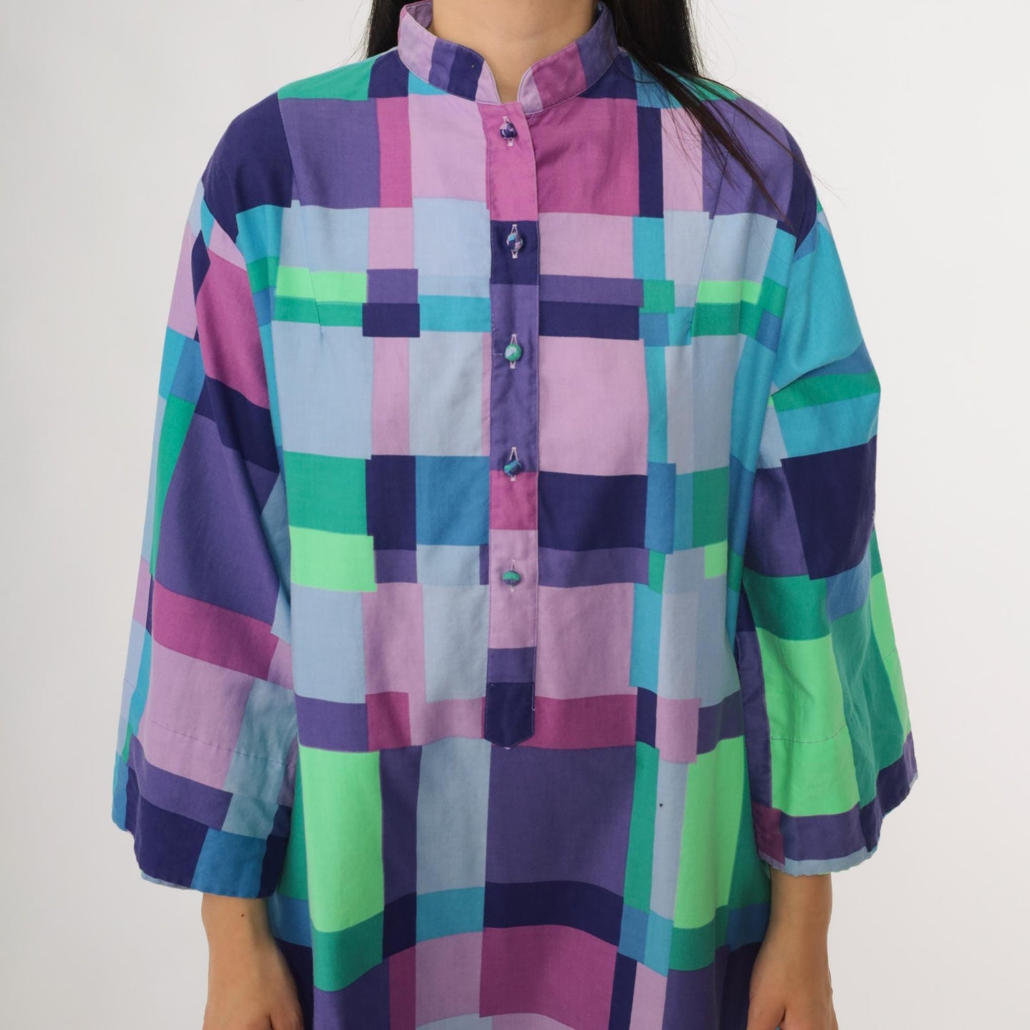 60s Catherine Ogust Penthouse Gallery Geometric Block Print Midi Dress Large L