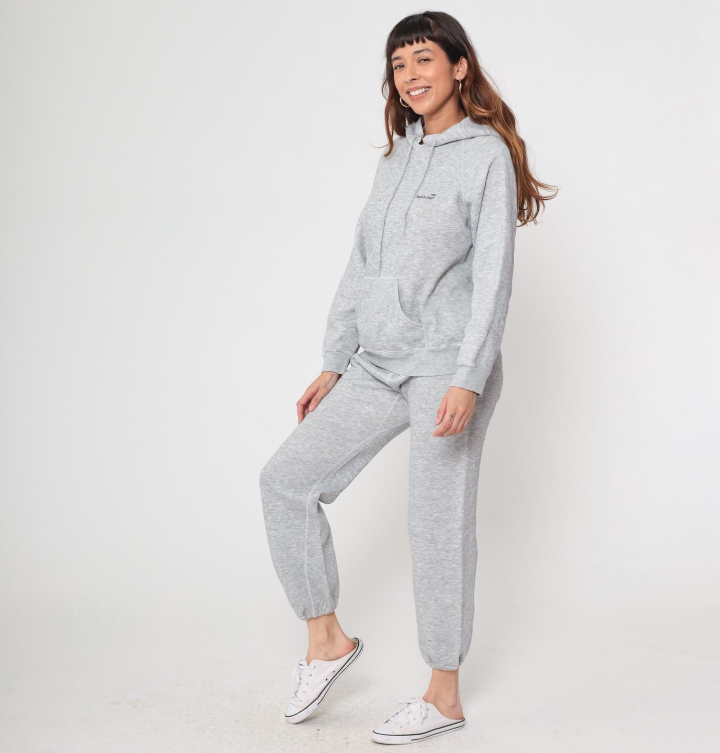 80s Track & Court Heather Gray Sweatsuit Hoodie Joggers Two-Piece Medium M