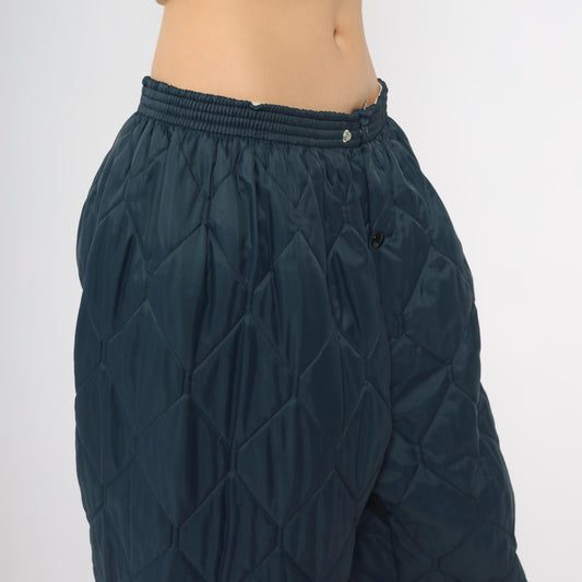 80s Navy Quilted Pants Diamond Pattern Elastic Waist Baggy Extra Large XL