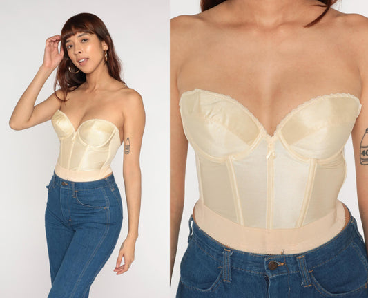 80s Backless by Smoothie Cream Bustier Corset Boned Sweetheart 36B