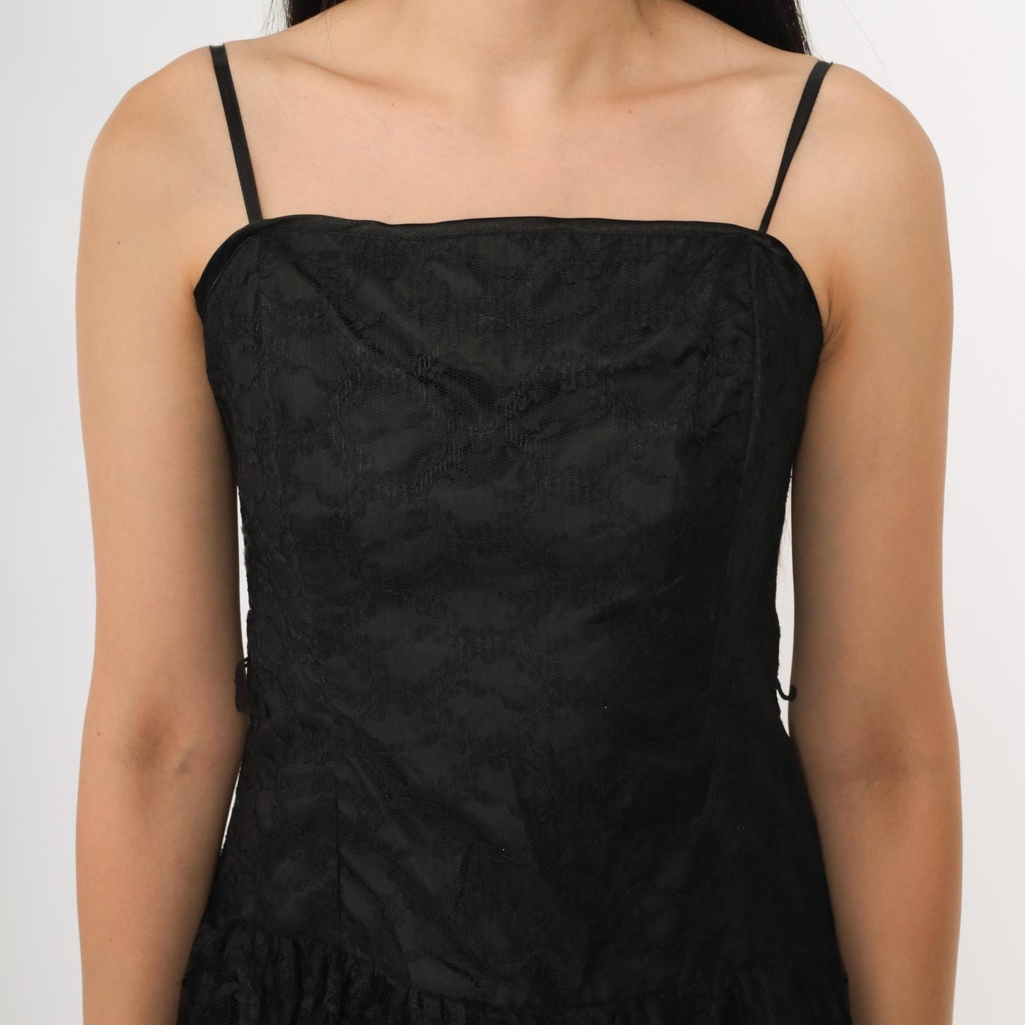 90s Black Lace Mini Dress Drop Waist Skater Prom Extra Small XS