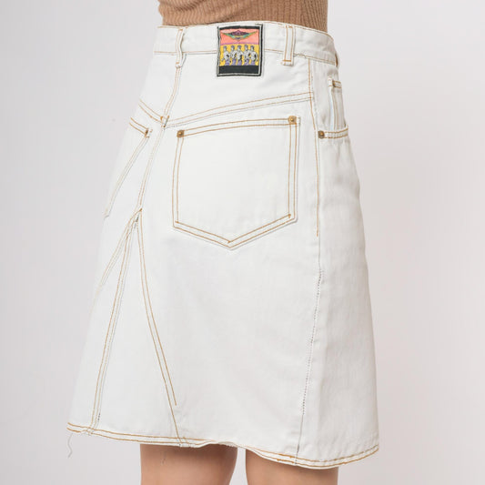 90s Jeanjer White Denim Mini Skirt Cotton Five-Pocket Small
