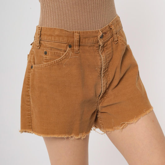 90s Levi's Corduroy Shorts Tan High Waisted Frayed Cutoff Medium