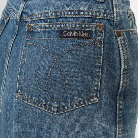 90s Calvin Klein Denim Mini Skirt High Waist Button Front Medium Blue Size 10