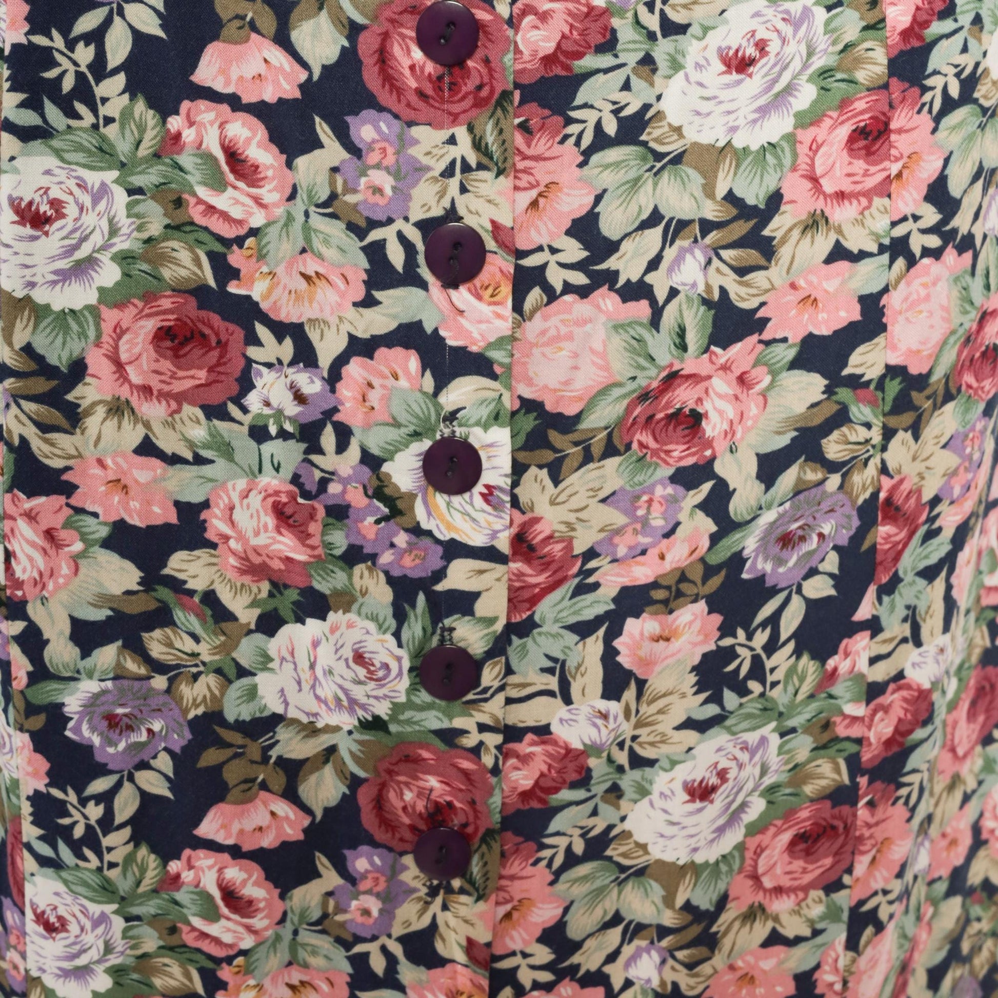 90s Navy Floral Maxi Skirt Button Front Rose Print Long Large L