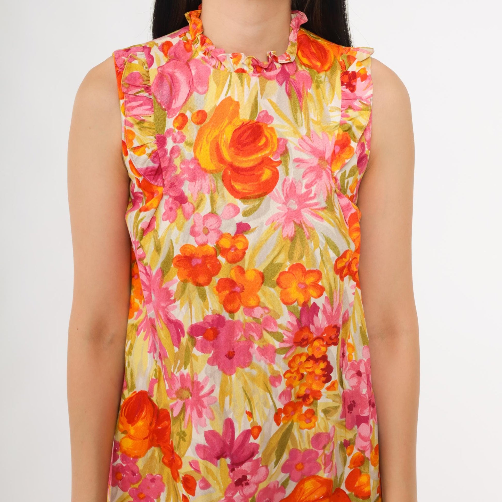 70s McInerny Honolulu Hawaiian Maxi Dress Tropical Floral Barkcloth Small