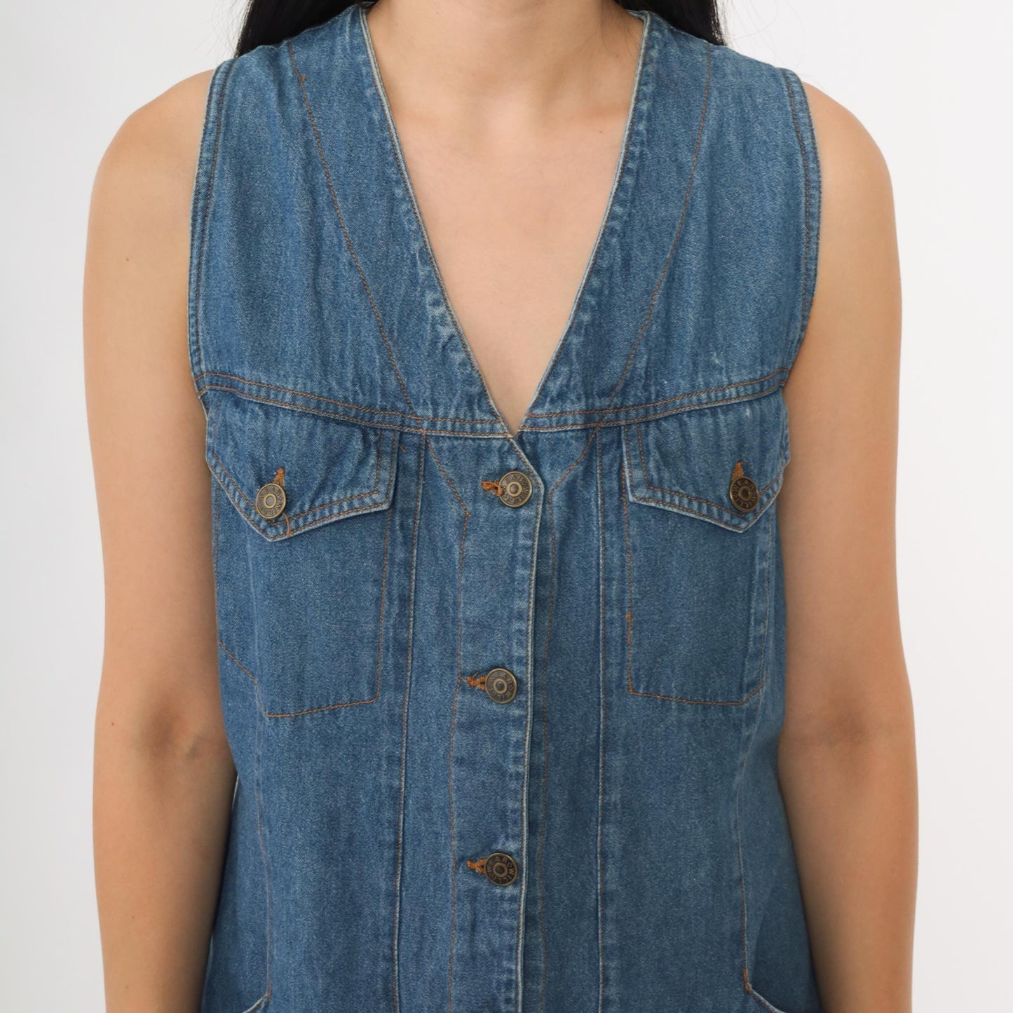 90s WilliWear Denim Dress Button Front V Neck Mini Blue Cotton Medium
