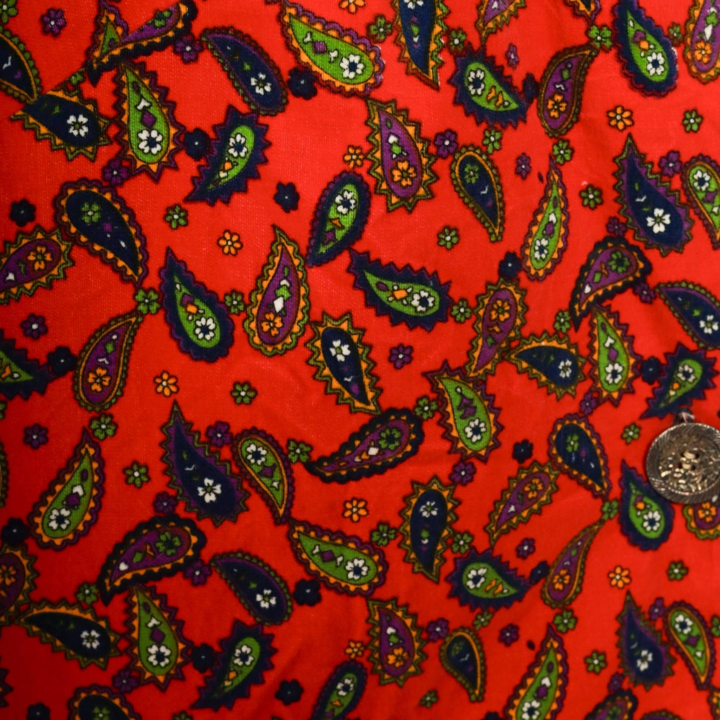 60s Red Paisley Mini Dress Deep V Sleeveless A-Line Shift Extra Large