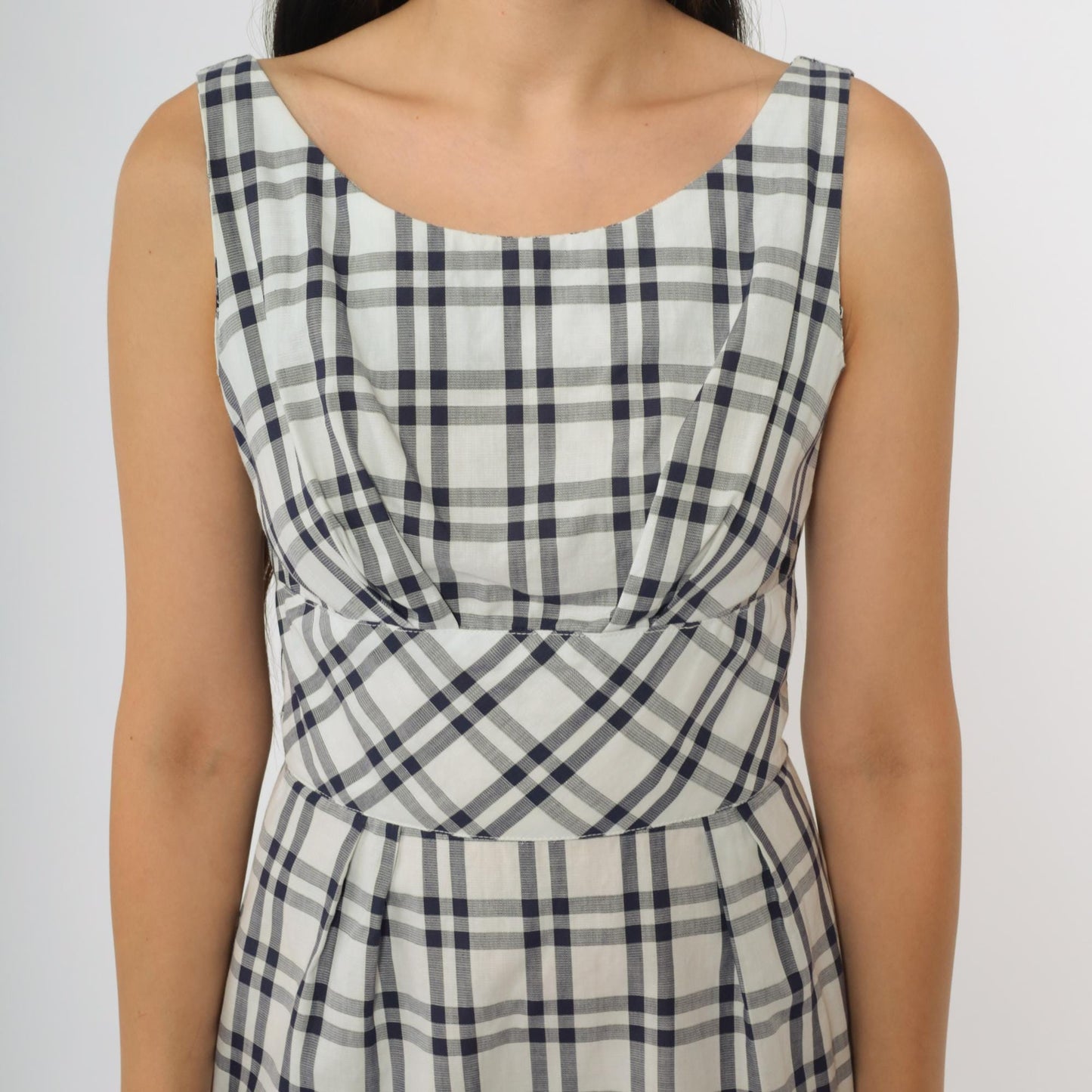 60s Betty Barclay Plaid Two Piece Set Navy White Check Jacket Dress XS